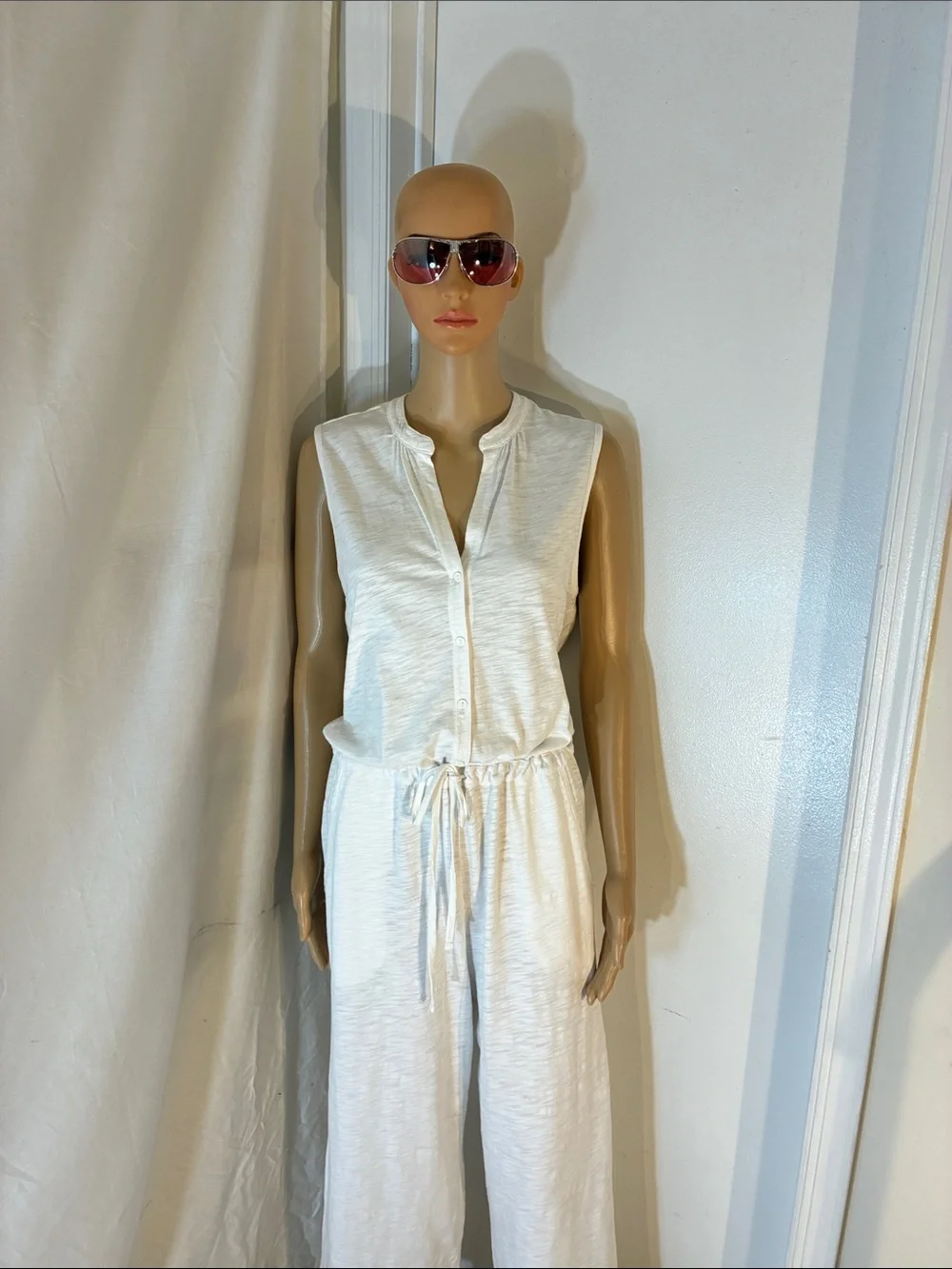 Classic Michael Kors White Sleeveless Drawstring Jumpsuit